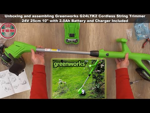 Video: Акумулаторен тример GreenWorks G40LTK2 SET