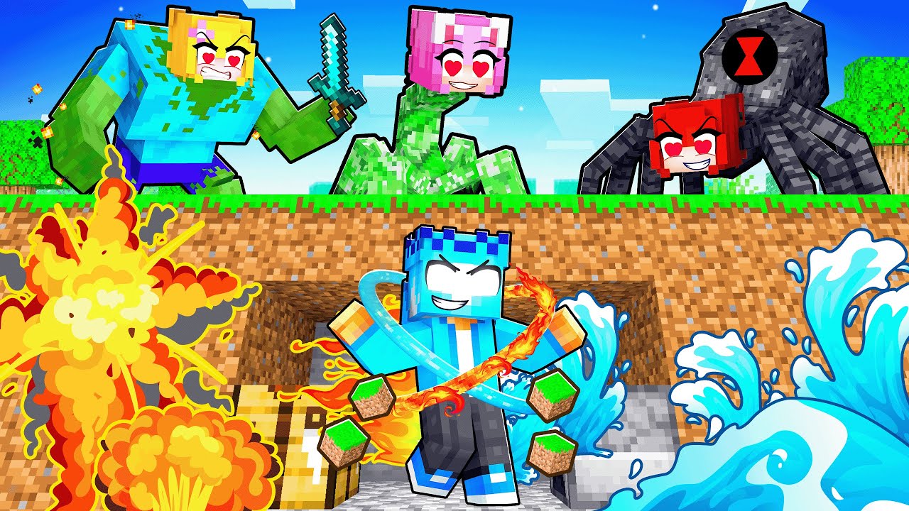 ELEMENTAL POWERS SPEEDRUNNER vs MUTANT FANGIRL HUNTERS in Minecraft!