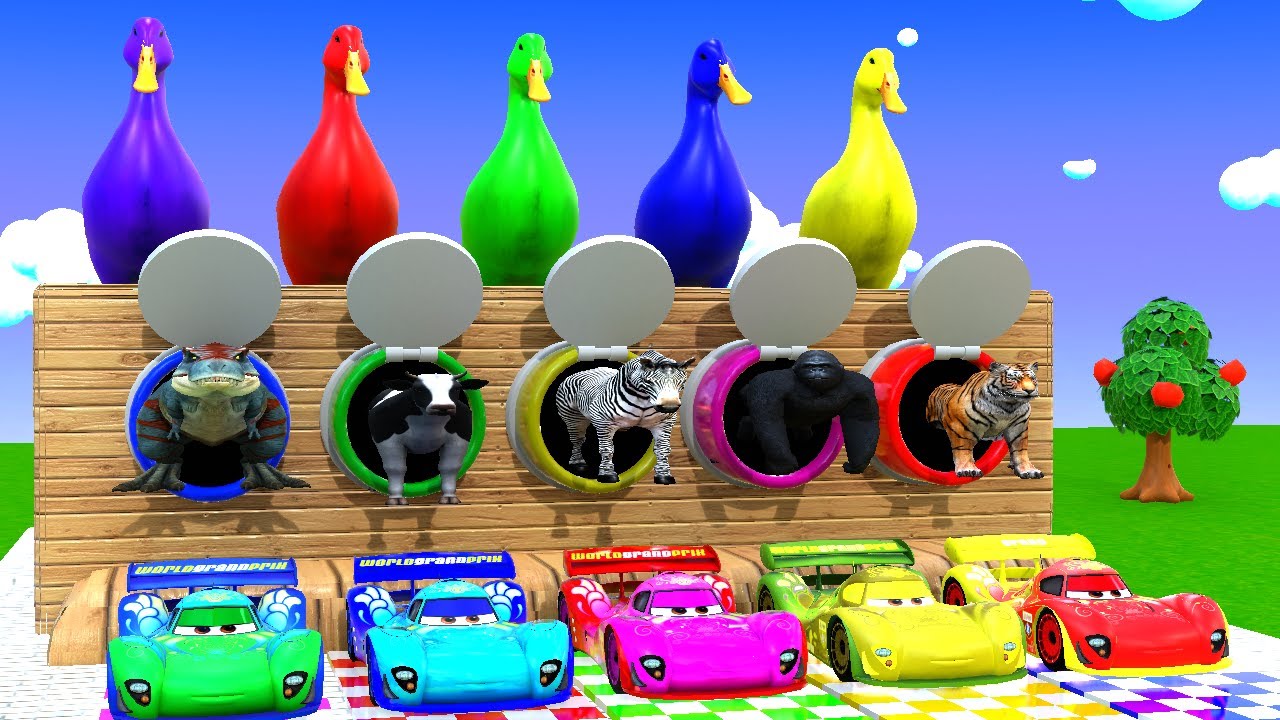 Long Slide Game with Cow Elephant Gorilla Hippopotamus Tiger 3d Animal Game Funny 3d Animals