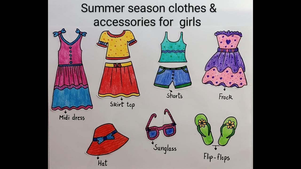 How To Draw And Color Summer Season Clothes And Accessories For Girls Easy  L - Youtube