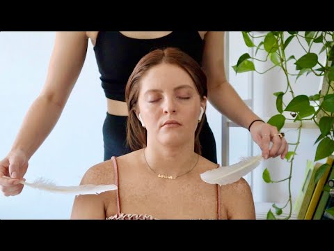 ASMR | Light touch massage on Savana 🤍🕊 (whisper, makeup brush, feathers)