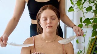 ASMR | Light touch massage on Savana 🤍🕊 (whisper, makeup brush, feathers) screenshot 2