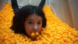 TERRIFYING SLIDE INTO CHEESE PUFFS STAIR SLIDE CHALLENGE