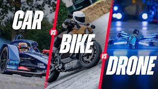 CAR vs. BIKE vs. DRONE - The Ultimate All-Electric Race at Goodwood Motor Circuit screenshot 5