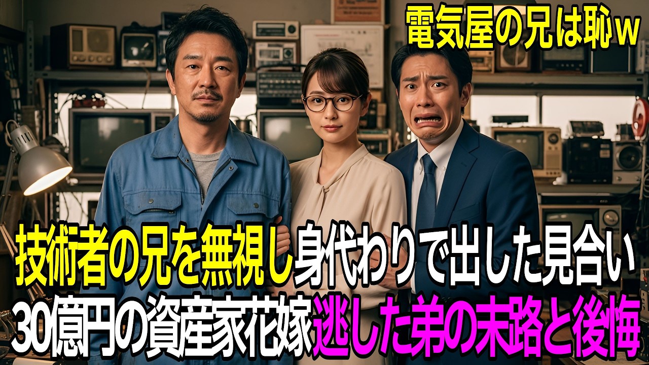 商店街の電気屋の兄を見下す官僚の弟・翔太、身代わりで見合いさせ30億円失う結果に…わずか10分後に立場が逆転し土下座する羽目に【感動する話】【朗読】