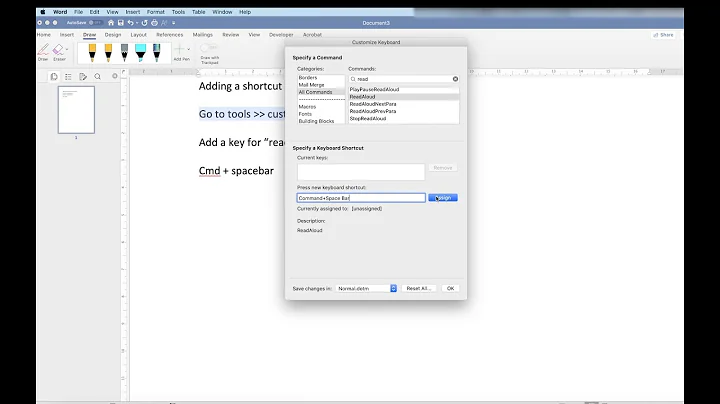 Add a Keyboard Shortcut - Microsoft Word on Macbook