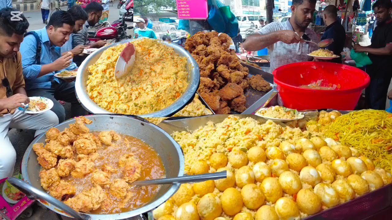 BEST CHEAPEST LUNCH OFFICE AREA FRIED RICE,CHINESE VEGETABLE,CHICKEN AND EGG MEAL DHAKA BANGLADESH. 