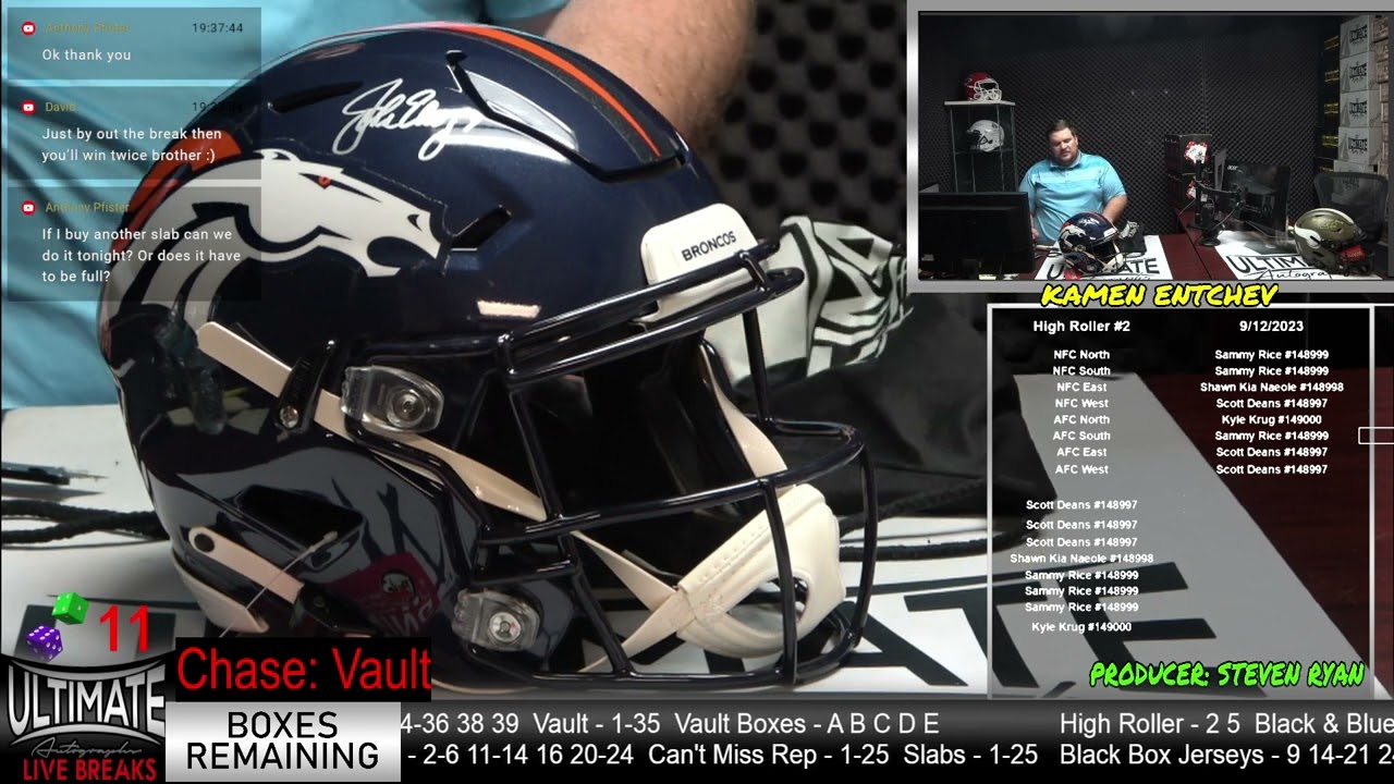 John Elway Broncos SpeedFlex Authentic Helmet - 09/12/2023 7 P.M. Live Breaks