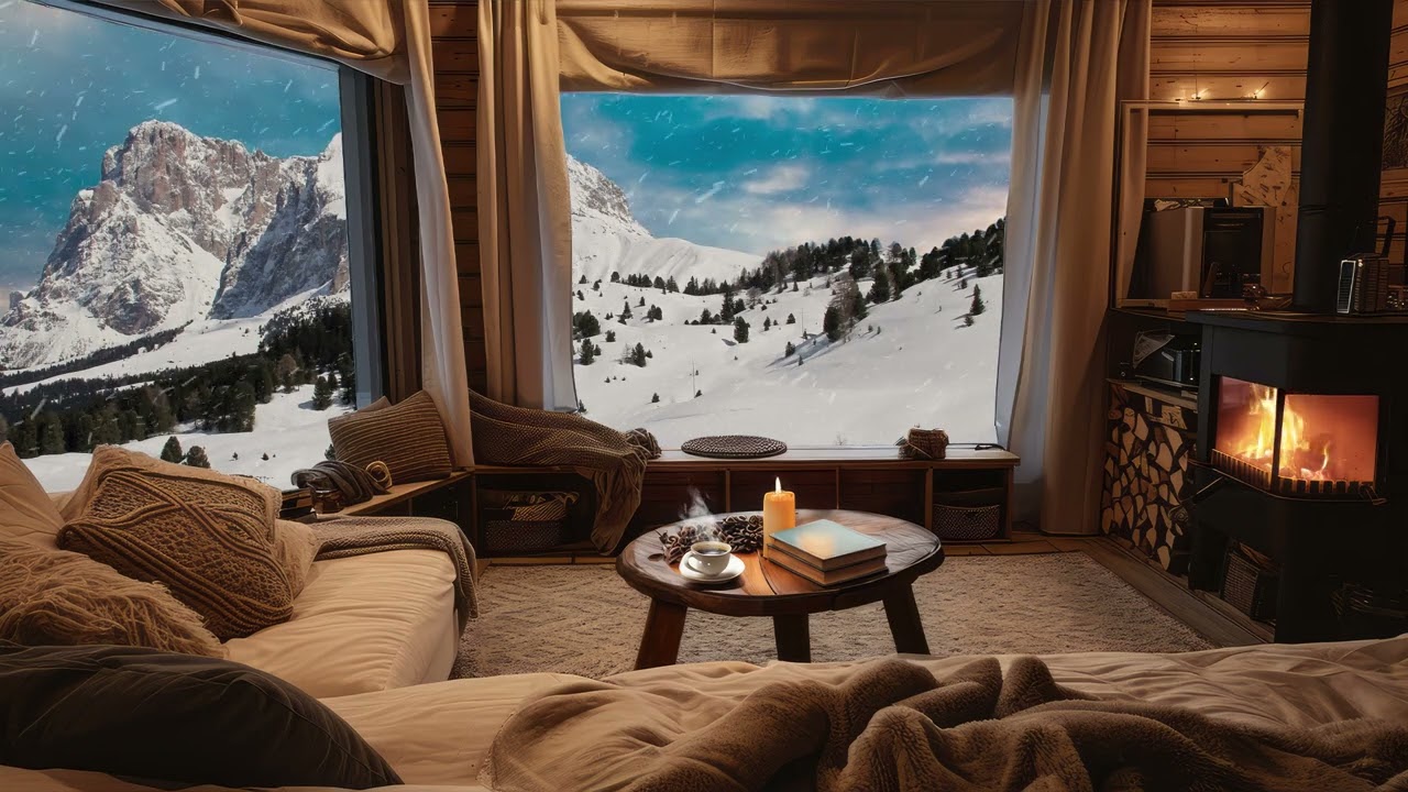 Зимний кемпинг: отдыхать на снежном мутаине с гладким джазом для сна, расслабься, спокойно