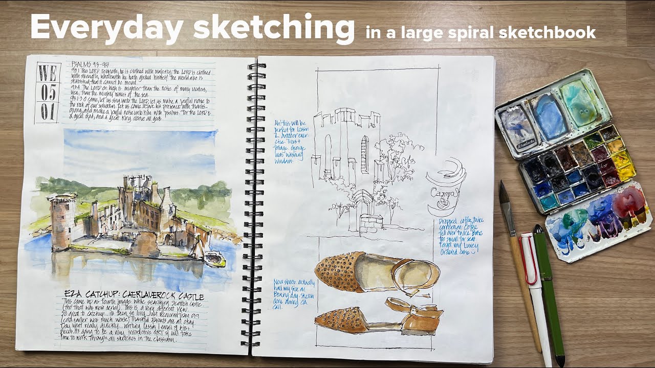 Ежедневные зарисовки в большом спиральном альбоме
