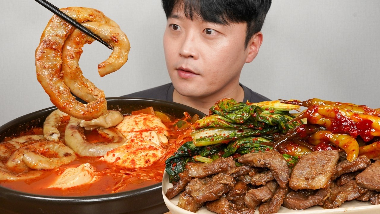 곱이 터진다...곱창순두부 이건 못 참지🤤 곱창순두부찌개 돼지갈비 얼갈이김치 고추장아찌 먹방 MUKBANG
