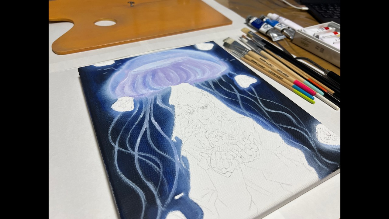 02/26 working on coloring!! 油絵の色塗り進めます🪼