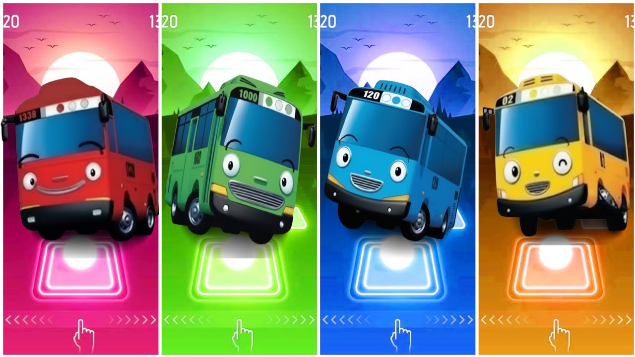 Tayo The Little Bus - Green 🆚 Yellow 🆚Red 🆚 Blue Bus 🎶 Tiles Hop EDM Rush Gameplay 🎯💥