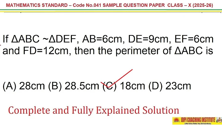 If ΔABC ~ΔDEF, AB=6cm, DE=9cm, EF=6cm and FD=12cm, then the perimeter of ΔABC is #10thclass