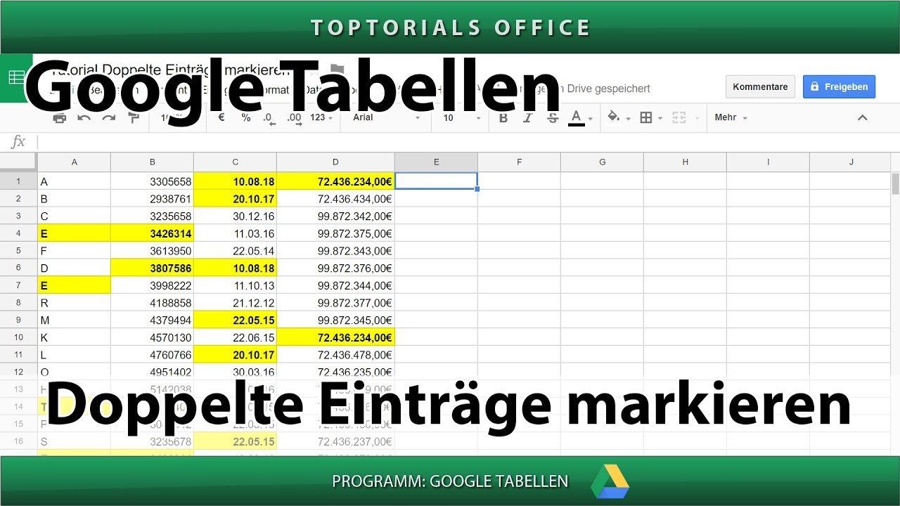 Doppelte Einträge markieren (Google Tabellen) - YouTube