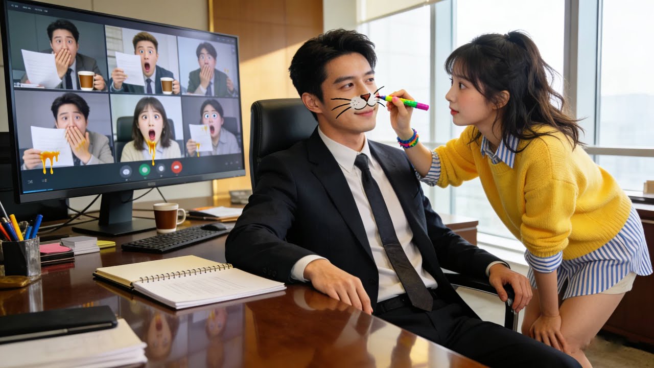 การประชุมออนไลน์กำลังดำเนินอยู่… เธอวาดหน้าแมวให้ CEO! ผู้บริหารทั้งห้องช็อก—แต่ CEO กลับใจเต้นแรง!