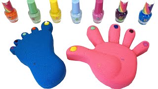 Satisfying Video l How To Make Kinetic Sand Rainbow Foot and Hand & Nail Polish Cutting ASMR