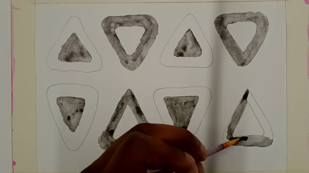 Drawing & Painting Two Coloured Triangle Patterns｜Hand Drawing + Watercolor Painting
