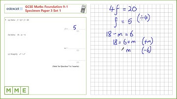 GCSE Maths EDEXCEL Specimen Set 1 Foundation     Paper 3   Q7 Solving linear equation