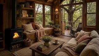 Reading Ambience | Treehouse Cabin, Soft Rain & Crackling Fire screenshot 4
