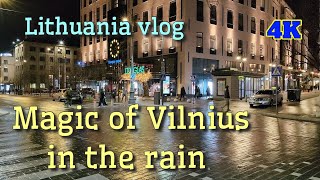 Catching the magic between rain: A nightwalk in Vilnius City Center 4K #vilnius #lithuaniahq