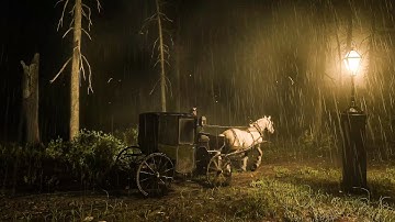 3-Hour Horse Carriage Ride in the Rain & Thunderstorms at Night | Red Dead Redemption 2 ASMR