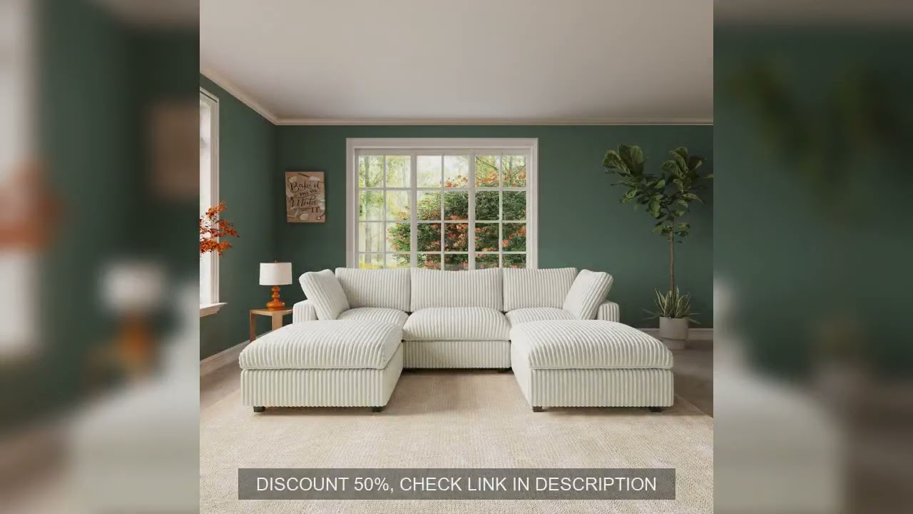 118'' Comfy Plush Fabric Sectional Sofa Couch Modula U-shape Upholstered Couch 3 Seats with 2 Ottoma