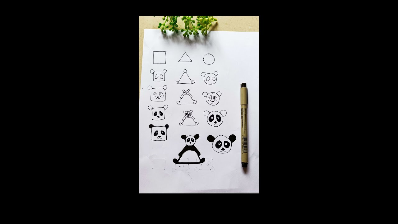 How to draw a panda 🐼 in three different shapes/easy drawing of panda 