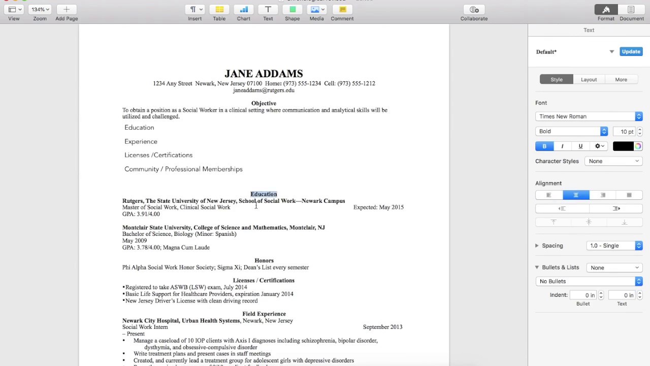 Resumé Revising/Designing for Readability