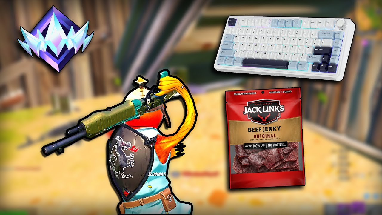 Unreal Ranked Fortnite ASMR - Beef Jerky Mukbang (Whispering & Keyboard Sounds)