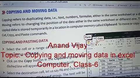 Ch-4-Copying and Moving Data in Excel, Computer, Class-6, Video By Anand Vijay