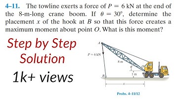 4–11. The towline exerts a force of P = 6 kN at the end ofthe 8-m-long crane boom #Statics
