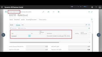 Business Central short:Empty Posted Sales Invoice with "Document created to avoid gap in No. Series"