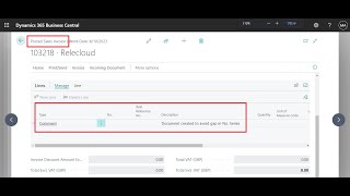 Business Central short:Empty Posted Sales Invoice with "Document created to avoid gap in No. Series"