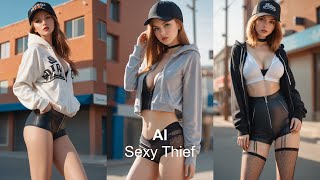 【4K】Ai Sexy Thief|Beautiful Ai Girls Lookbook|Street Ai Girl|Fashion Hoodie|Old Wall|#Aigirl #Aiart