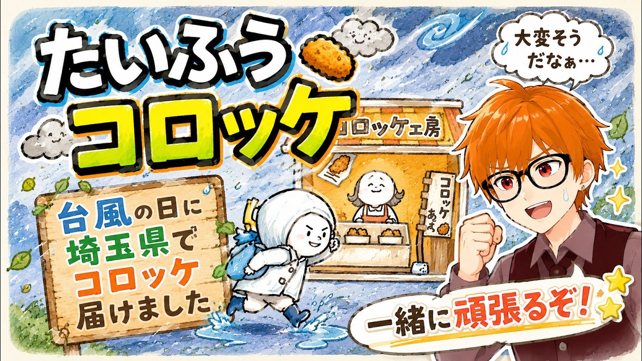 台風の日に埼玉県でコロッケを届けます