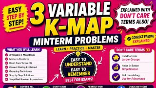 3 Variable K-Map Minterm Problems | Step by Step Explained | With Don’t Care Terms | Day 54