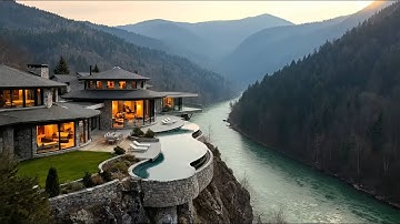 Modern Cliff House with Curved Infinity Pool | Epic Mountain & River Views