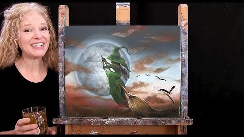 How to Draw and Paint Halloween "RIDE WITH A WITCH" - Paint & Sip at Home - Acrylic Painting Lesson
