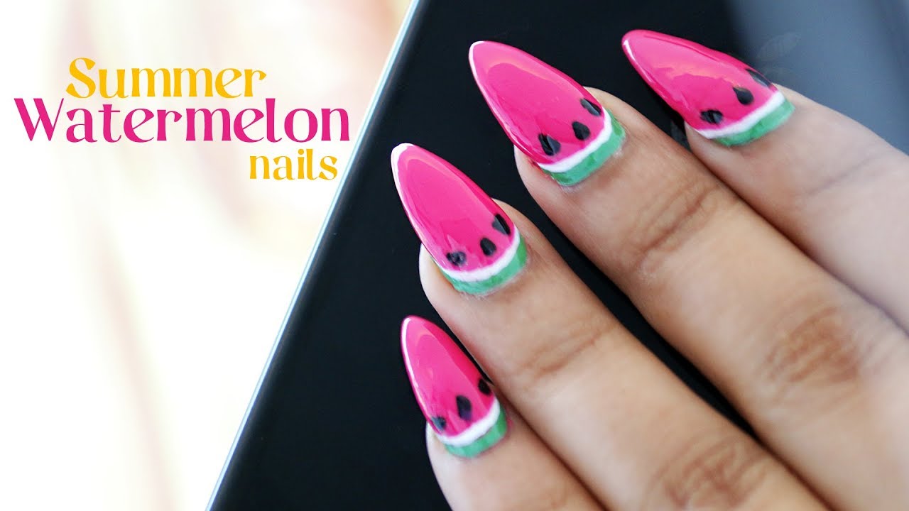 Watermelon nail art using decals ~ More Nail Polish