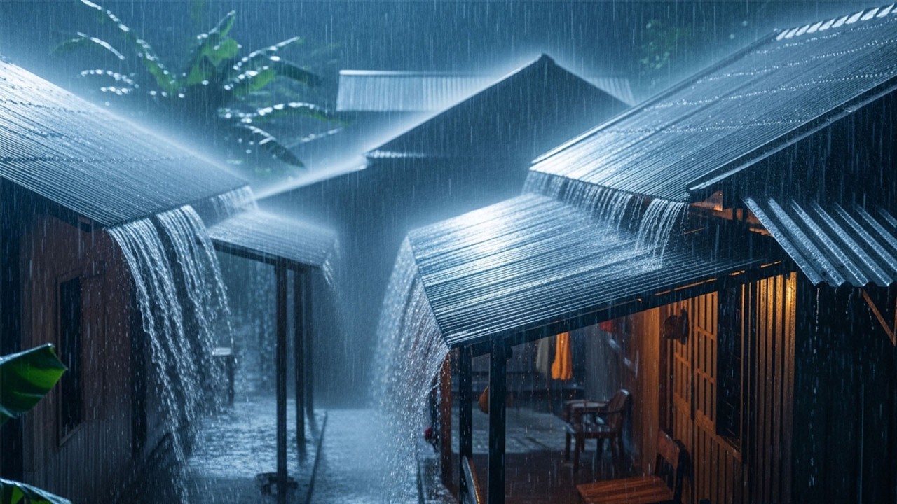 No Ads Rain Sounds for Sleeping - ASMR Heavy Rain Drenching Tin Roof for Deep Restful Sleep