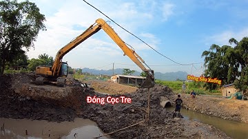 Ngắm Nhìn Máy Xúc HUYNDAI Cần Dài Đóng Cọc Tre Nhẹ Nhàng Như Ăn Gỏi | Xuân Mạnh Vlogs