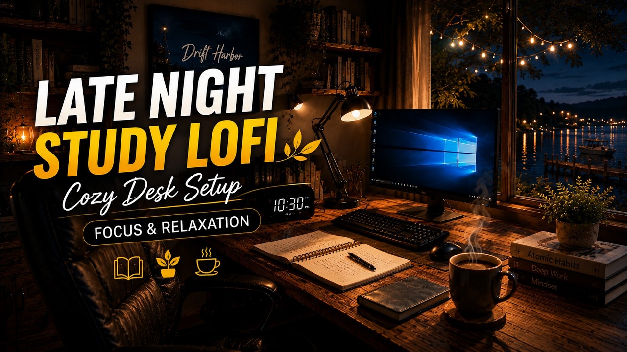 Warm Cozy Lofi Desk Setup 🌙 Late Night Study Ambience for Focus ...