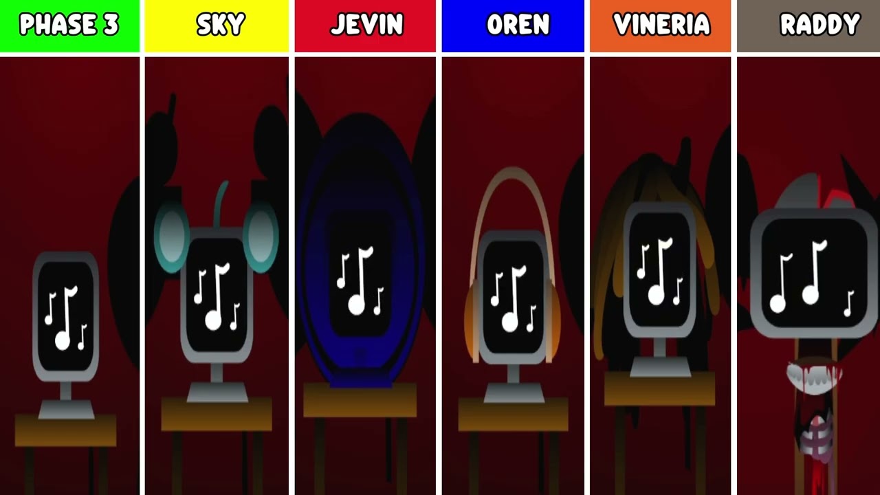 Phase 3 But Everyone Is SKY VS JEVIN VS OREN VS VINERIA VS RADDY  Incredibox Sprunki