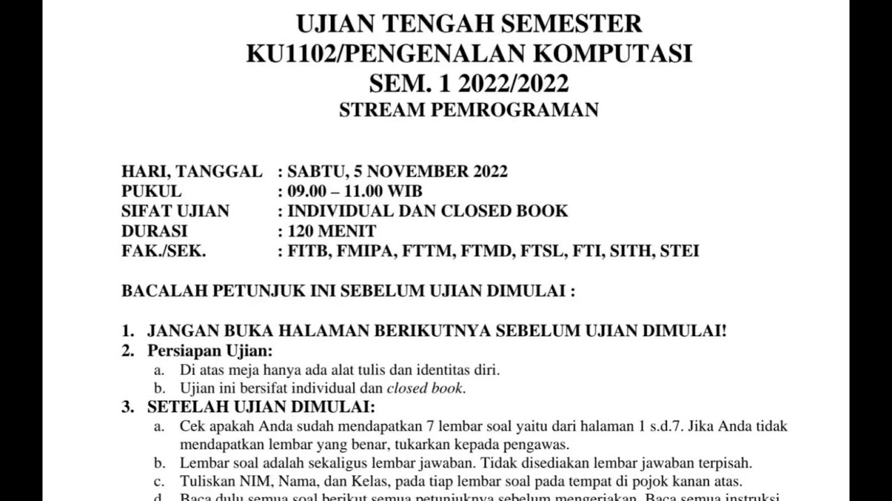 Pembahasan Soal Ujian Berpikir Komputasional TPB ITB Tahun-Tahun Sebelumnya
