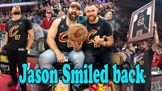 Jason Kelce is now smiling again while attending a bobblehead giveaway. The Cavaliers gave Jason his