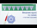 Вязание с бисером круга из центра с петлей подъема по схеме.  Урок 25.