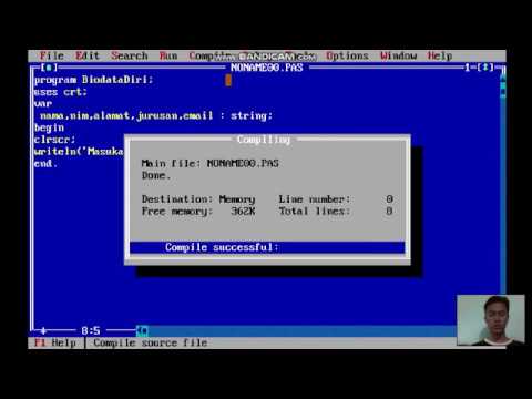 Tutorial membuat program biodata menggunakan turbo pascal - YouTube