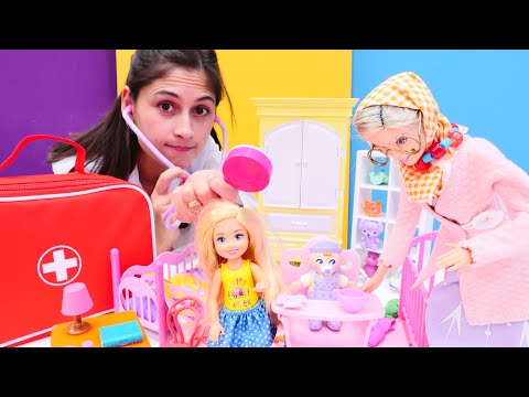 Barbie videoları. Chelsea ateşlenince eve Doktor Uff geliyor. Bebek bakma oyunu