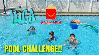 LUCA Movie Happy Meal Toys POOL Challenge!!! Diving for Luca Toys!